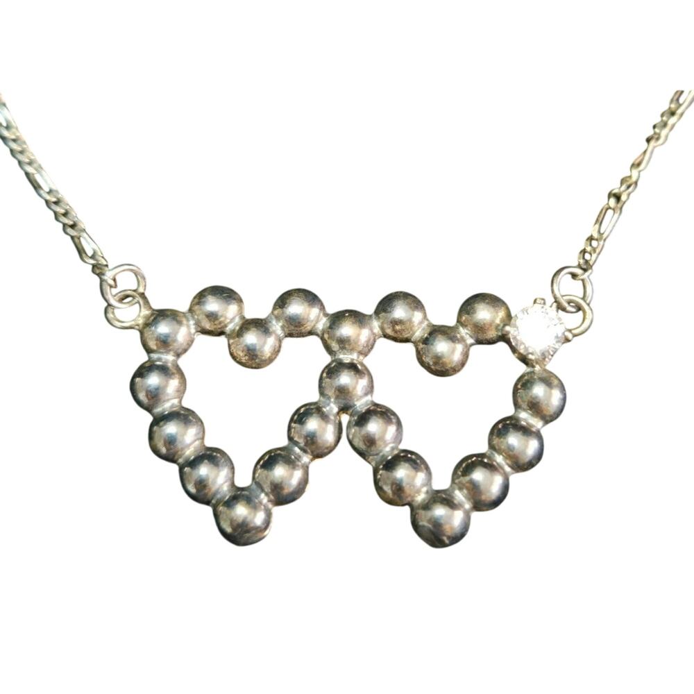 Rare Sterling Silver Anna Sheffield Double Heart Necklace